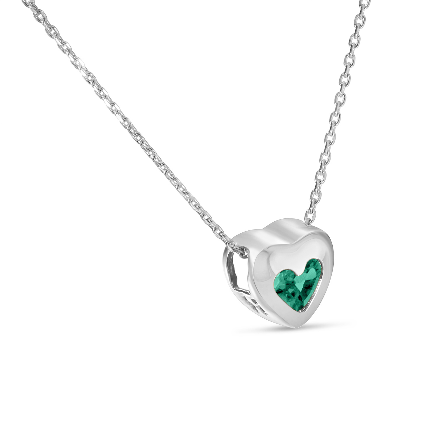 Heart Lab Grown Emerald Bezel Pendant Necklace 14K White Gold (0.25ct)