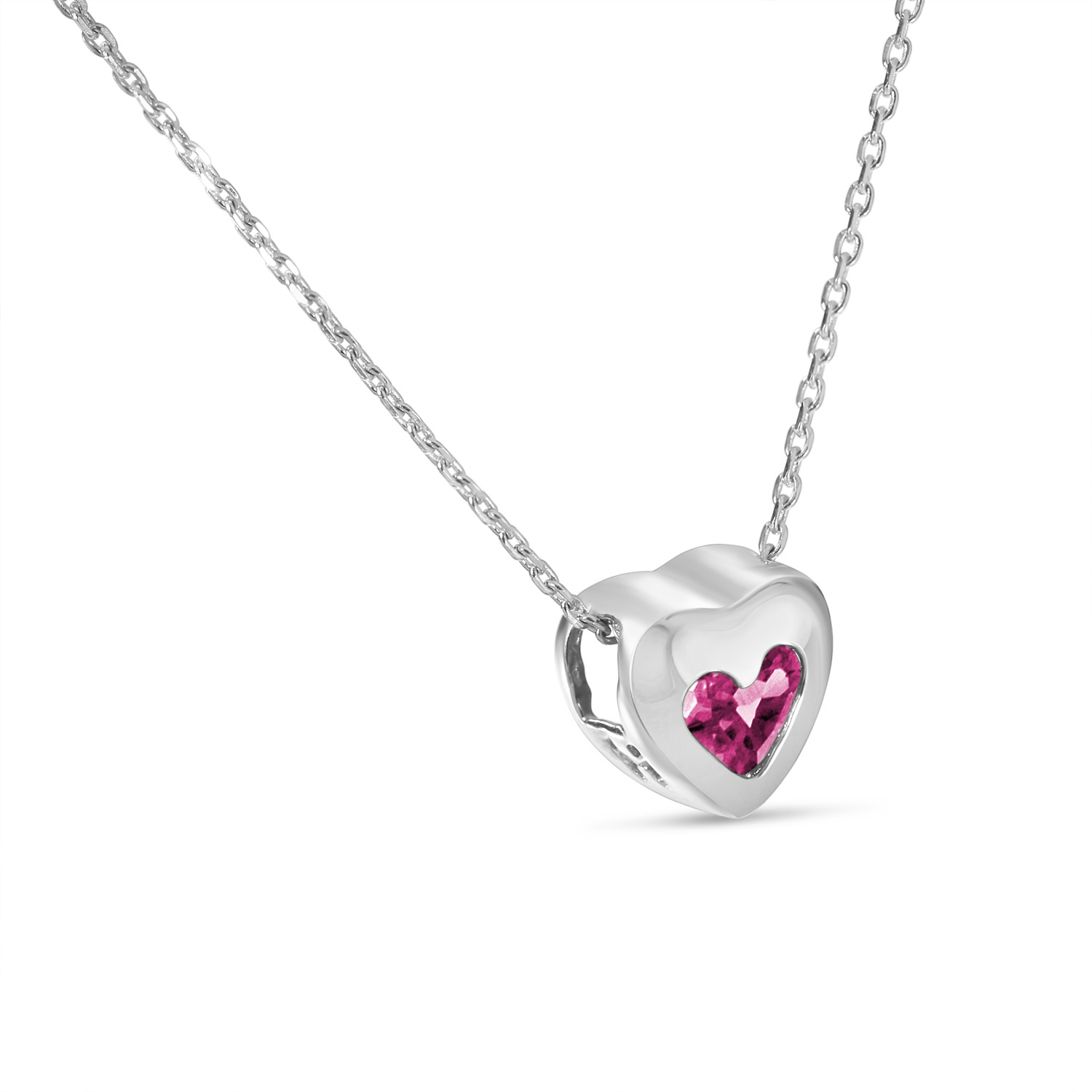 Heart Pink Tourmaline Bezel Pendant Necklace 14K White Gold (0.30ct)