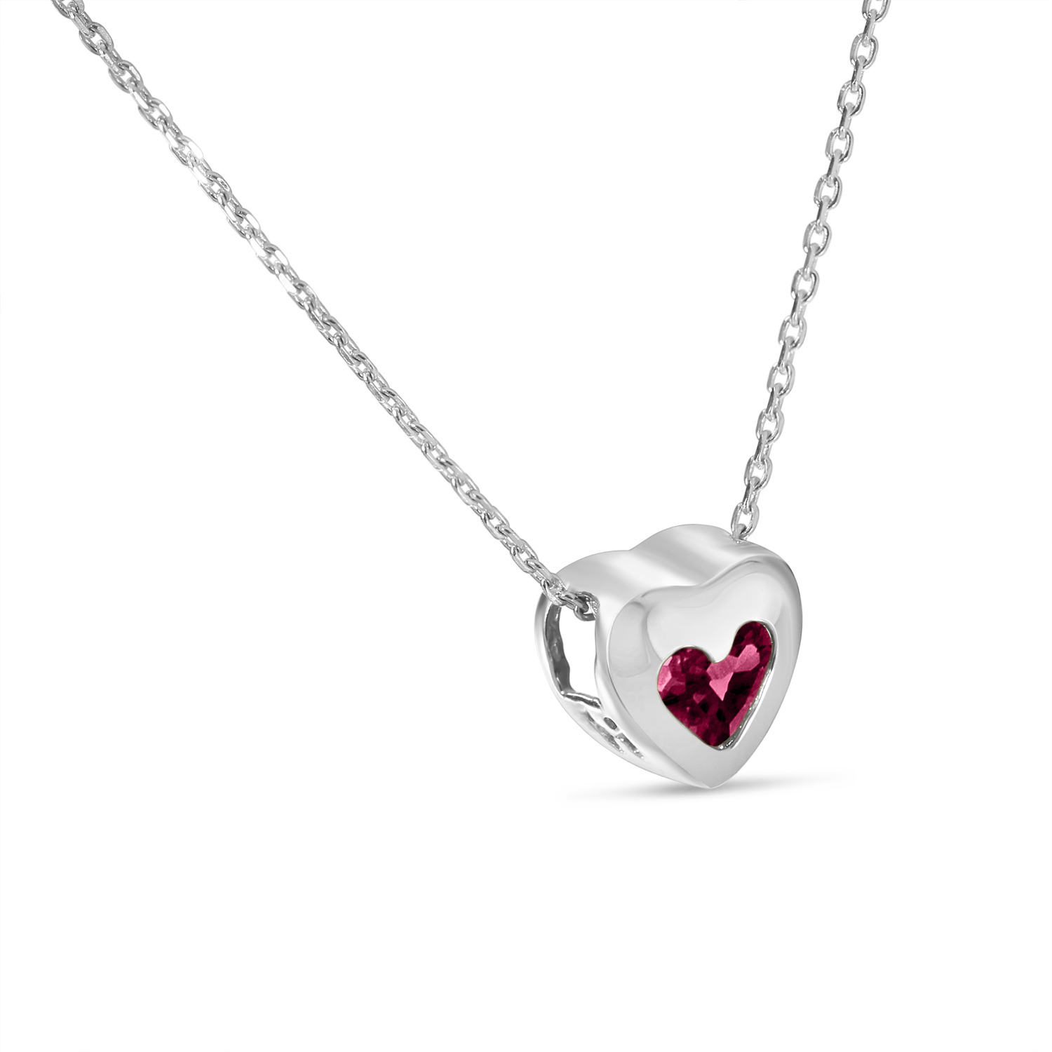 Heart Ruby Bezel Pendant Necklace 14K White Gold (0.33ct)