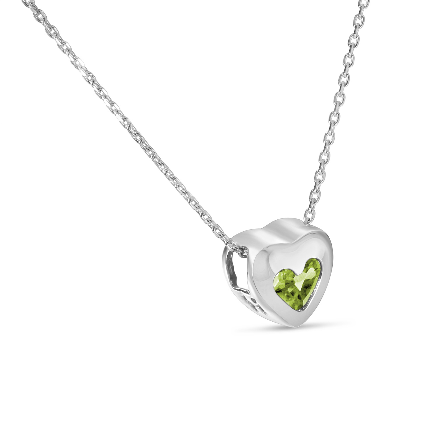 Heart Peridot Bezel Pendant Necklace 14K White Gold (0.26ct)