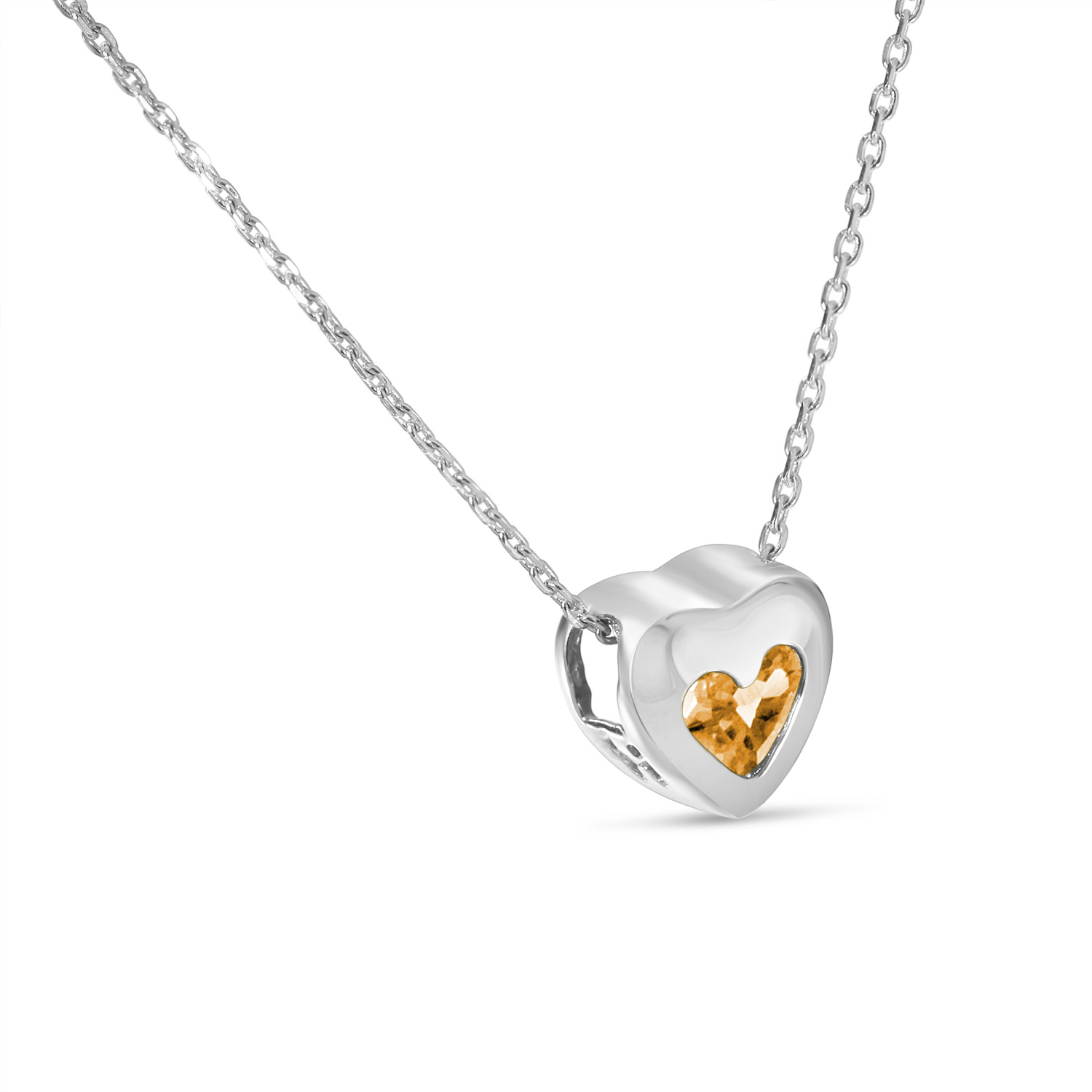 Heart Citrine Bezel Pendant Necklace 14K White Gold (0.25ct)