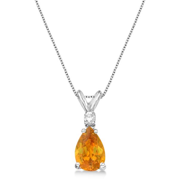 Pear Citrine & Diamond Solitaire Pendant Necklace 14k White Gold (0.75ct)