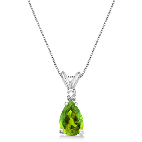Pear Lab Peridot & Diamond Solitaire Pendant Necklace 14k White Gold (0.75ct)