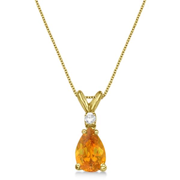 Pear Citrine & Diamond Solitaire Pendant Necklace 14k Yellow Gold (0.75ct)