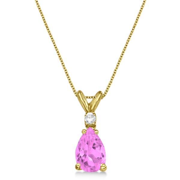 Pear Pink Sapphire & Diamond Solitaire Pendant Necklace 14k Yellow Gold (0.75ct)
