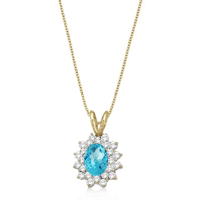 Blue Topaz & Diamond Accented Pendant 14k Yellow Gold (1.60ctw)
