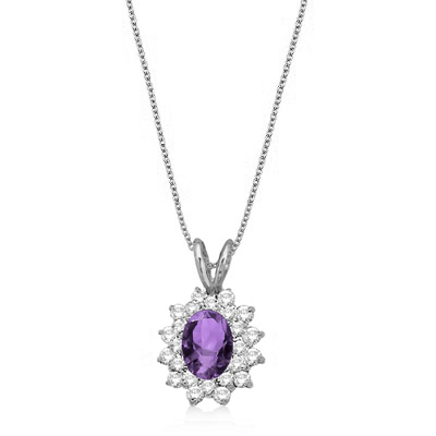 Amethyst & Diamond Accented Pendant 14k White Gold (1.60ctw)