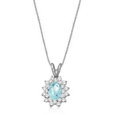 Aquamarine & Diamond Accented Pendant 14k White Gold (1.60ctw)