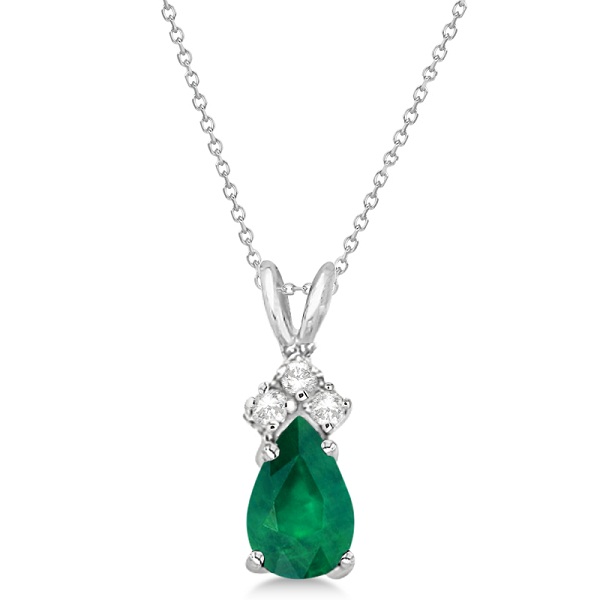 Pear Emerald & Diamond Solitaire Pendant 14k White Gold (0.75ct)