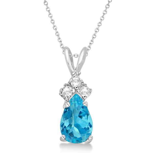 Pear Lab Blue Topaz & Lab Grown Diamond Solitaire Pendant 14k White Gold (0.75ct)