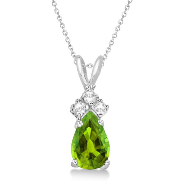 Pear Lab Peridot & Lab Grown Diamond Solitaire Pendant 14k White Gold (0.75ct)