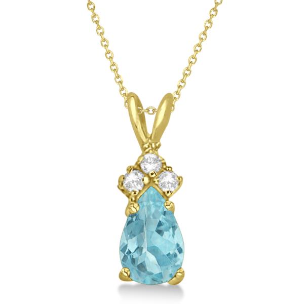 Pear Lab Aquamarine & Lab Grown Diamond Solitaire Pendant 14k Yellow Gold (0.75ct)