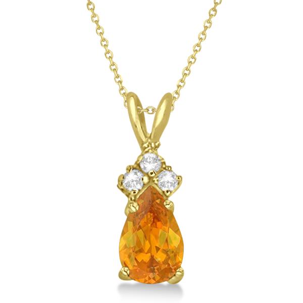 Pear Lab Citrine & Lab Diamond Solitaire Pendant 14k Yellow Gold (0.75ct)