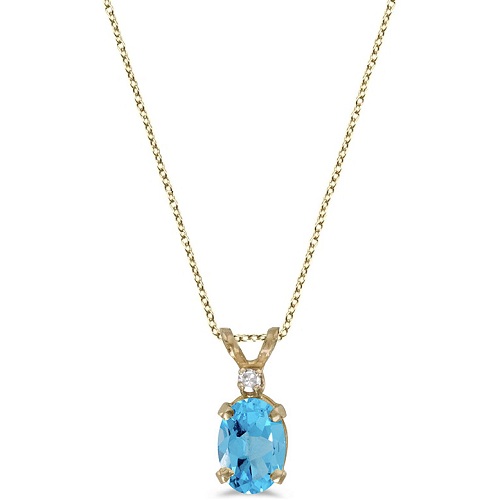 Oval Blue Topaz & Diamond Solitaire Pendant 14K Yellow Gold (1.00ct)