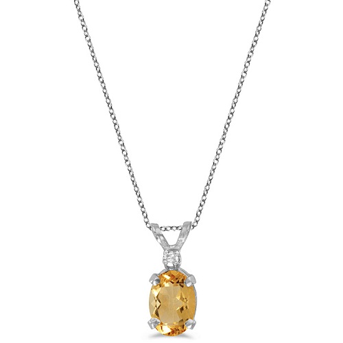 Oval Citrine and Diamond Solitaire Pendant 14K White Gold (0.83ct)