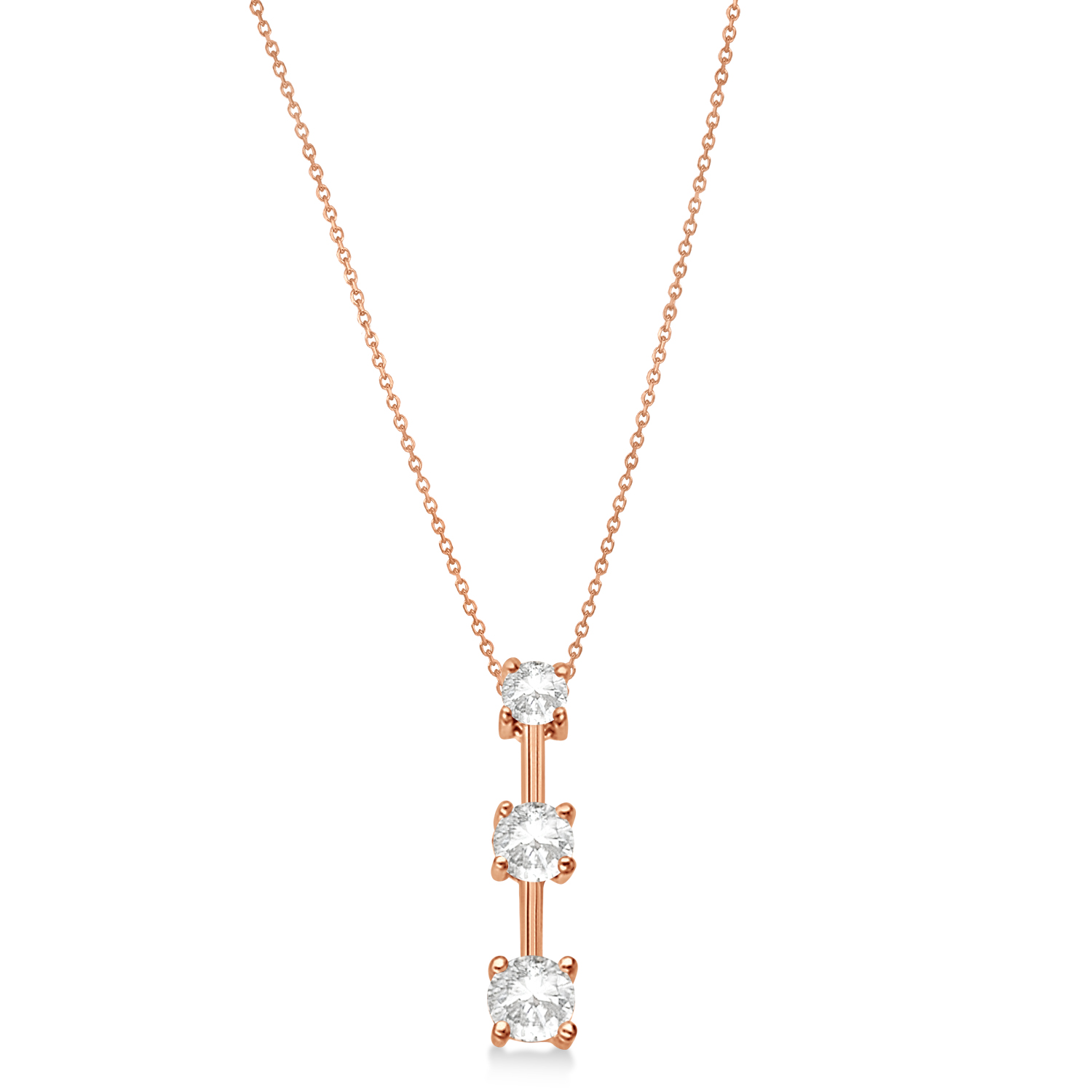 Three-Stone Graduated Diamond Pendant Necklace 14k Rose Gold (0.50ct)