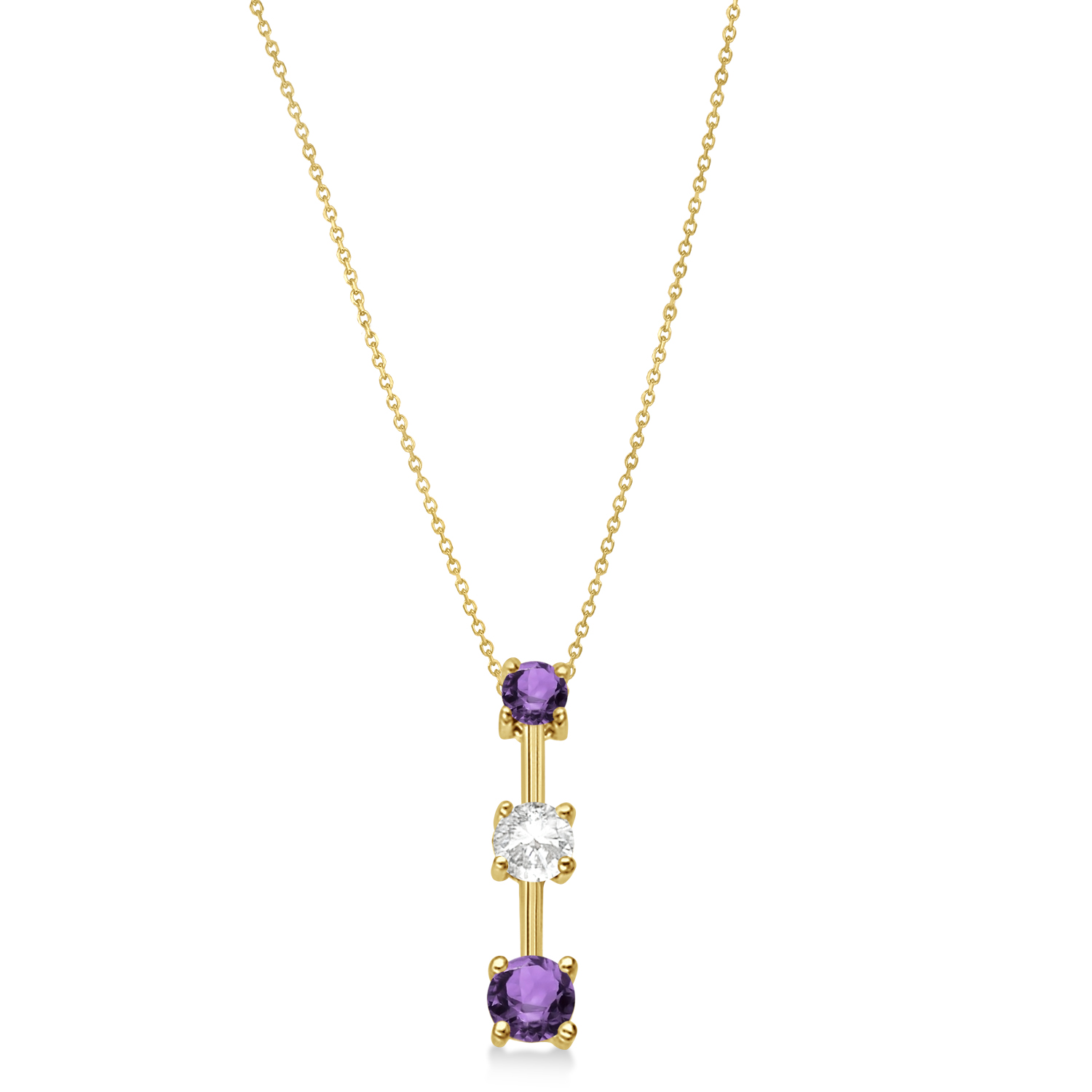 Amethysts & Diamond Three-Stone Necklace 14k Yellow Gold (1.00ct)