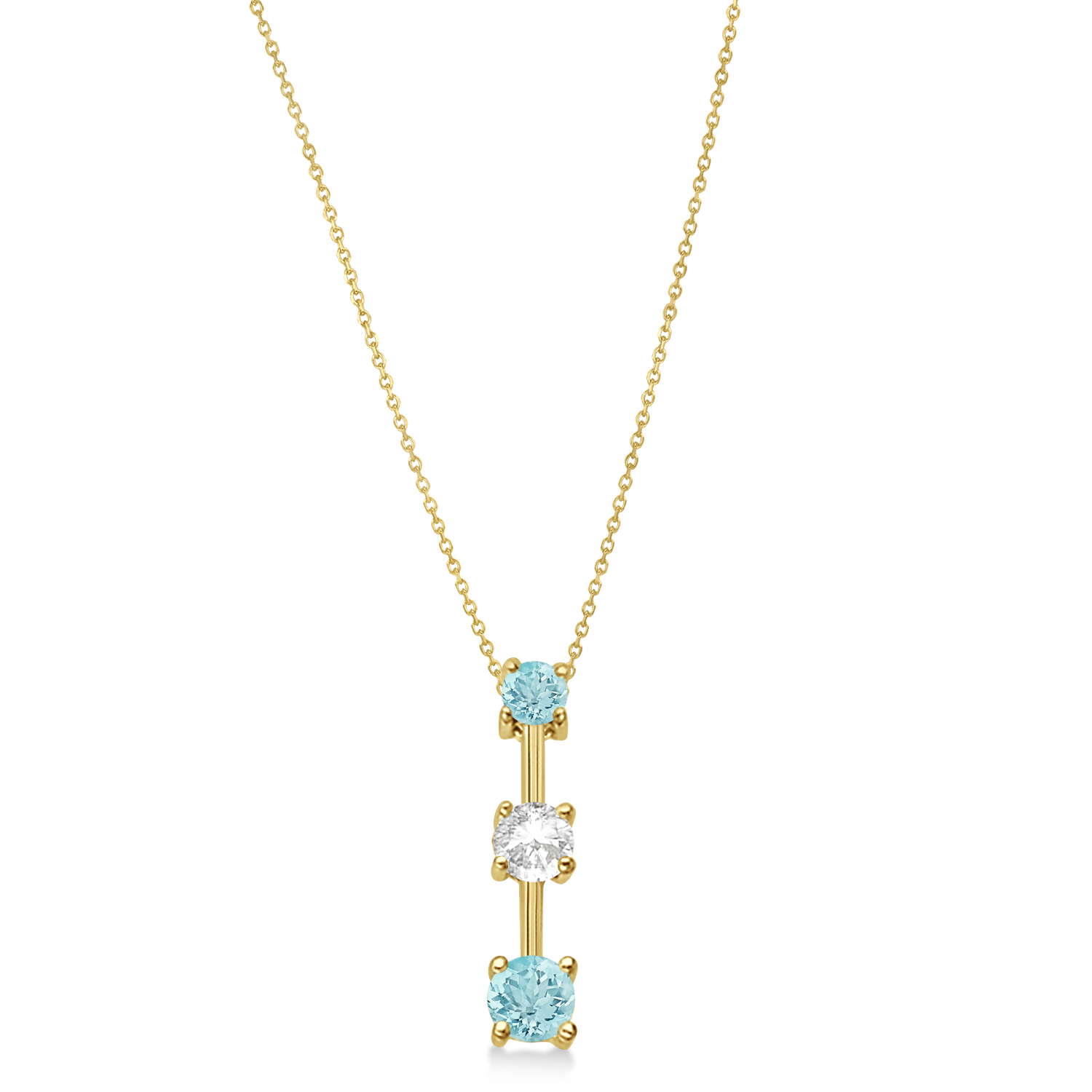 Aquamarines & Diamond Three-Stone Necklace 14k Yellow Gold (0.50ct)