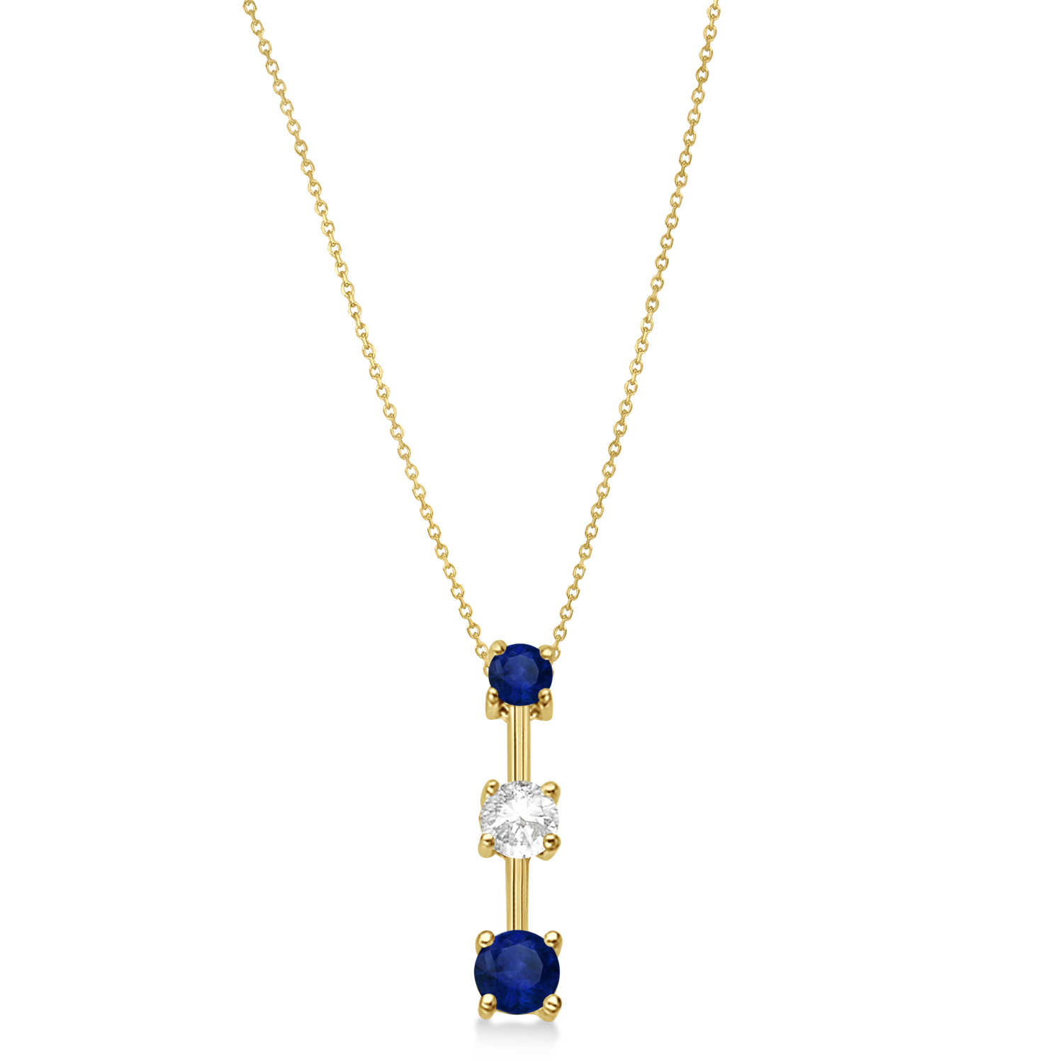 Blue Sapphires & Diamond Three-Stone Necklace 14k Yellow Gold (0.25ct)