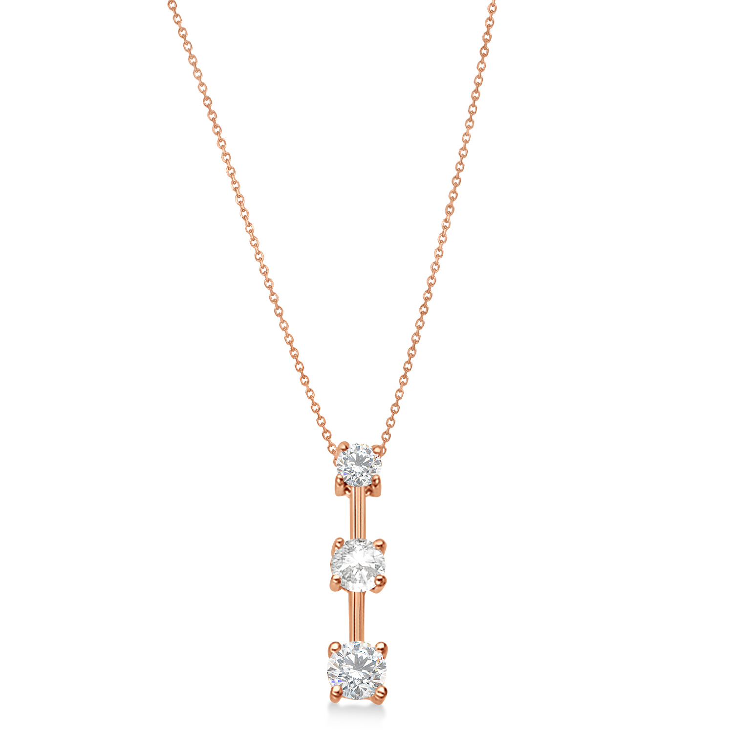 Moissanites & Diamond Three-Stone Necklace 14k Rose Gold (1.00ct)