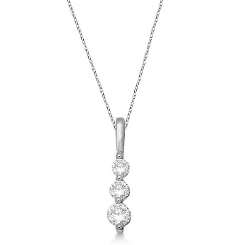 Three-Stone Graduated Diamond Pendant Necklace 14k White Gold (0.25ct)