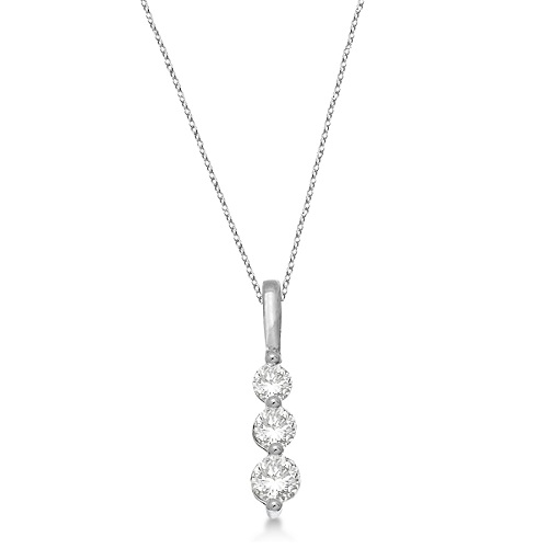 Three-Stone Graduated Diamond Pendant Necklace 14K White Gold (0.50ct)