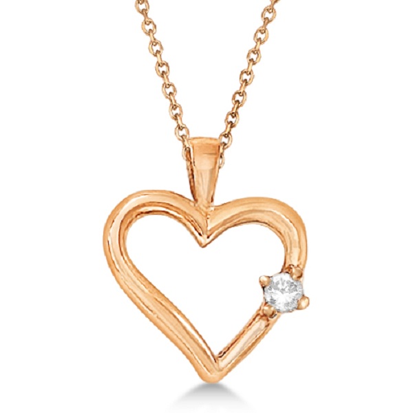 Diamond Open Heart Shaped Pendant Necklace 14k Rose Gold 0.05ct - CBP459