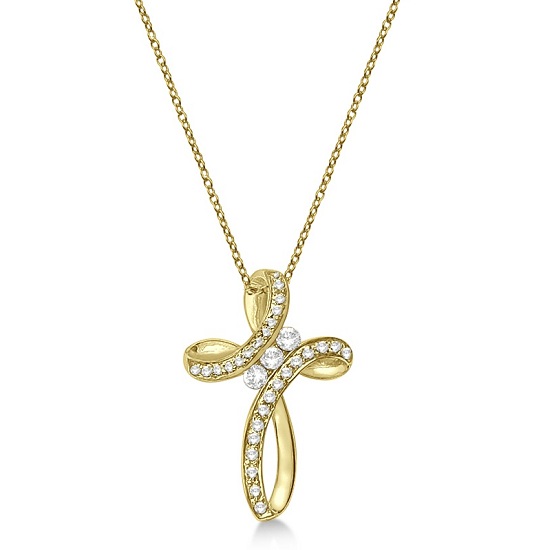 Diamond Swirl Cross Pendant Necklace 14k Yellow Gold (0.25ct)