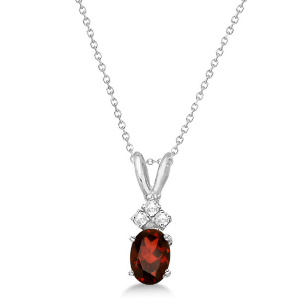 Oval Garnet Pendant with Diamonds 14K White Gold (1.01ctw)