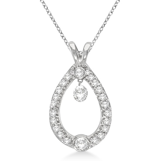 Bezel Set Teardrop Diamond Pendant Necklace 14k White Gold 0.75ct CP27
