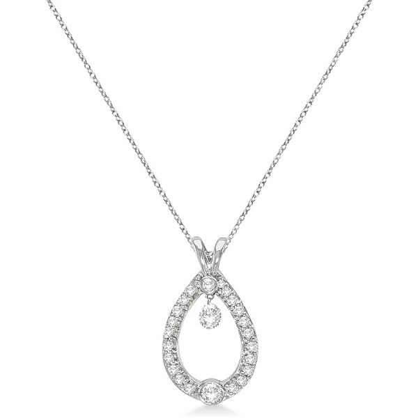 Bezel Set Teardrop Diamond Pendant Necklace 14k White Gold 0.75ct