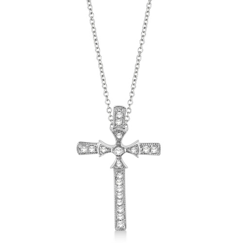 Byzantine Cross Diamond Pendant Necklace 14k White Gold (0.25ct)