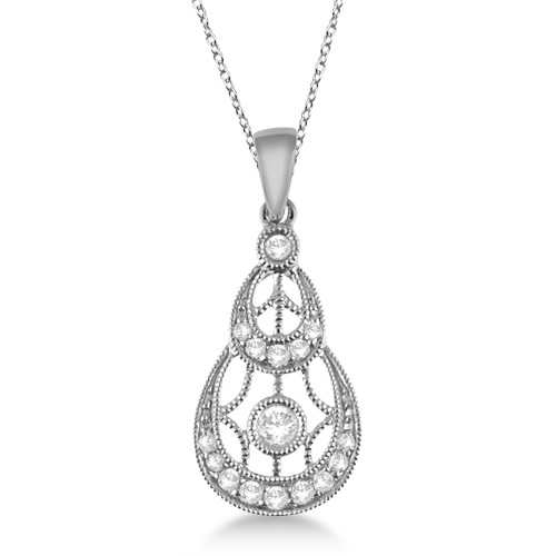 Antique Style Diamond Pendant Necklace 14k White Gold (0.20ct)