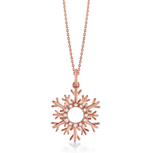 Snowflake Diamond Pendant Necklace 14k Rose Gold (0.10ct)