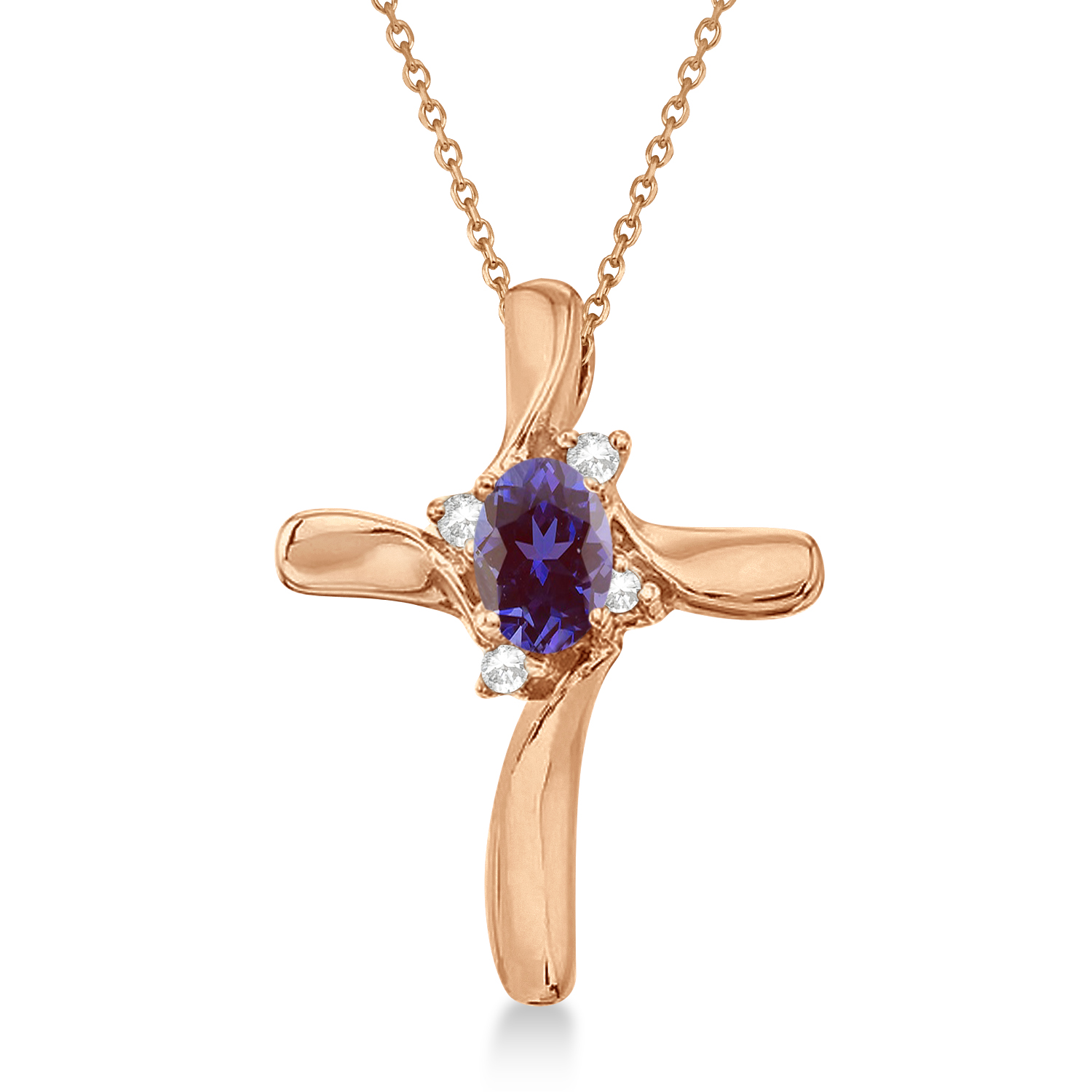 Lab Alex&rite & Diamond Cross Necklace Pendant 14k Rose Gold (0.50ct)