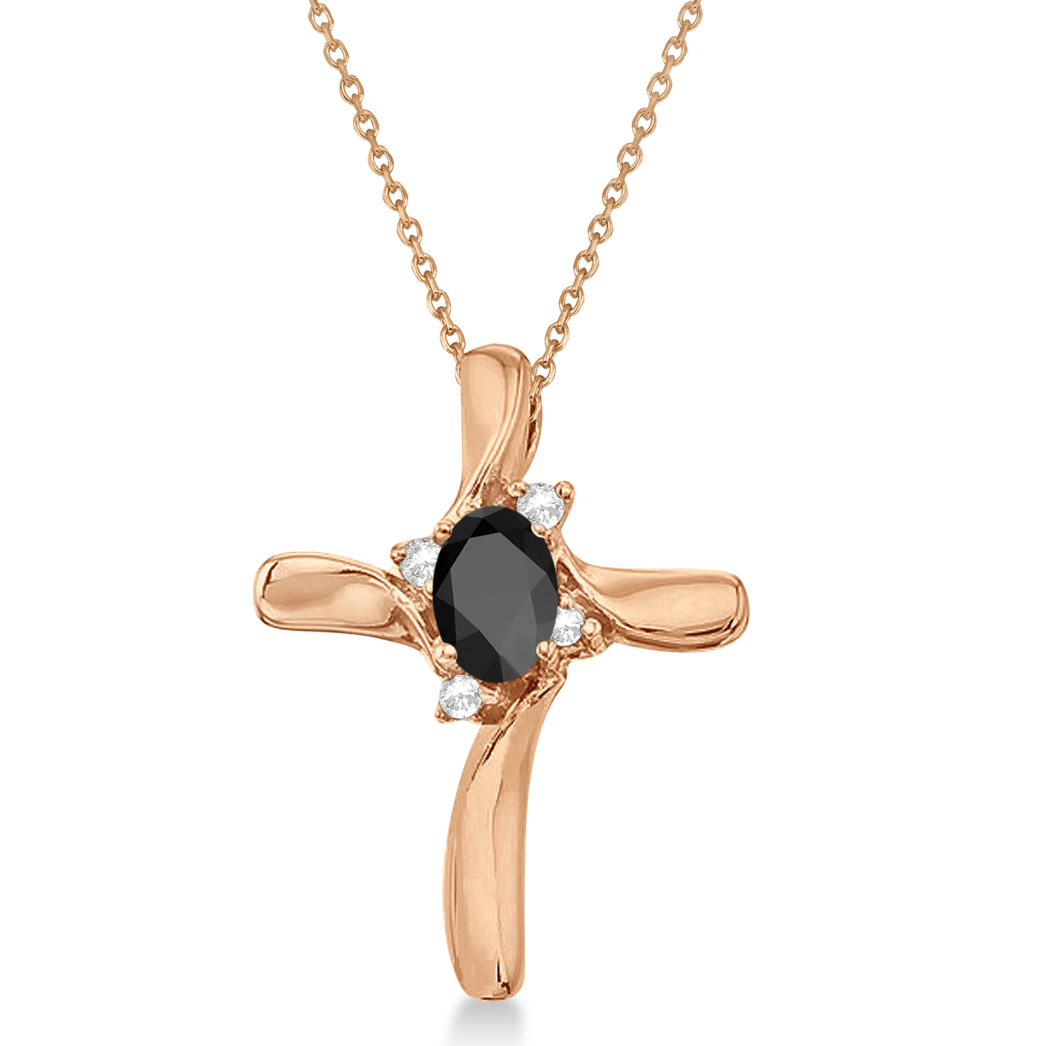 Black Onyx & Diamond Cross Necklace Pendant 14k Rose Gold (0.50ct)
