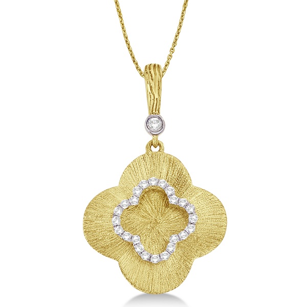 Diamond Clover Pendant Necklace in 14k Brushed Yellow Gold (0.15ct)