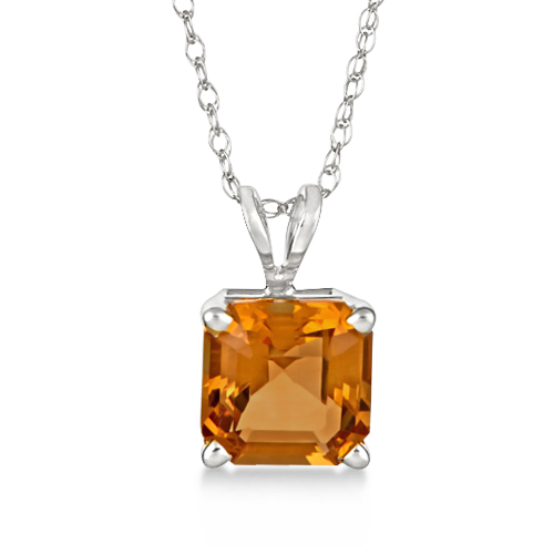 Asscher Cut Citrine Pendant Necklace 14k White Gold (1.50ct)