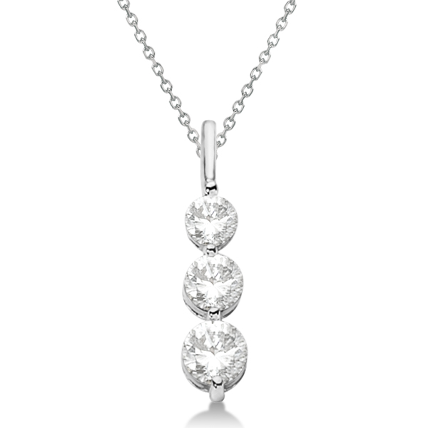 Three-Stone Graduated Diamond Pendant Necklace 14k White Gold (0.75ct)