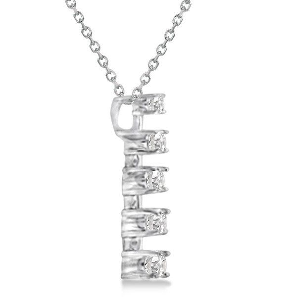 Diamond Journey Pendant with 5 Round Diamonds 14K White Gold 1.00ct