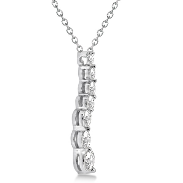 Curved Seven Stone Diamond Journey Pendant Necklace 14k W. Gold 0.50ct