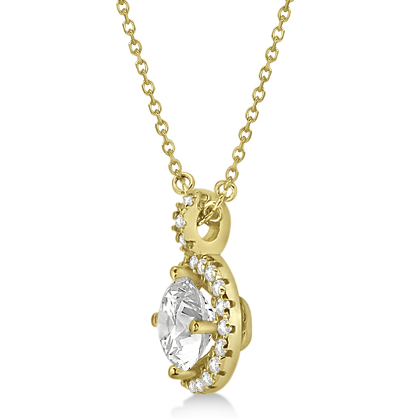 Diamond Halo Pendant Necklace Round Solitaire 14k Yellow Gold (0.50ct)