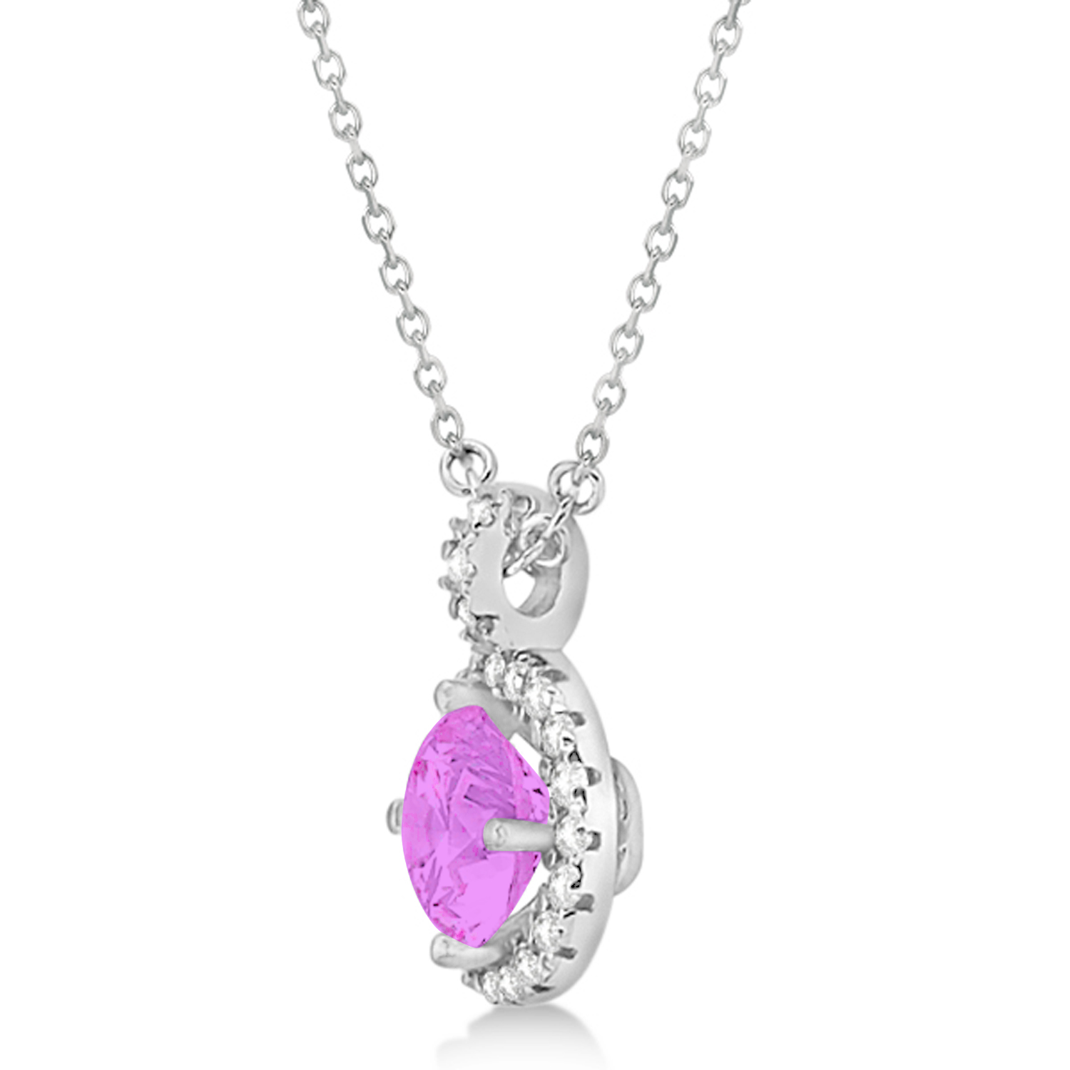 Pink Sapphire & Diamond Halo Pendant Necklace 14k White Gold (2.33ct)