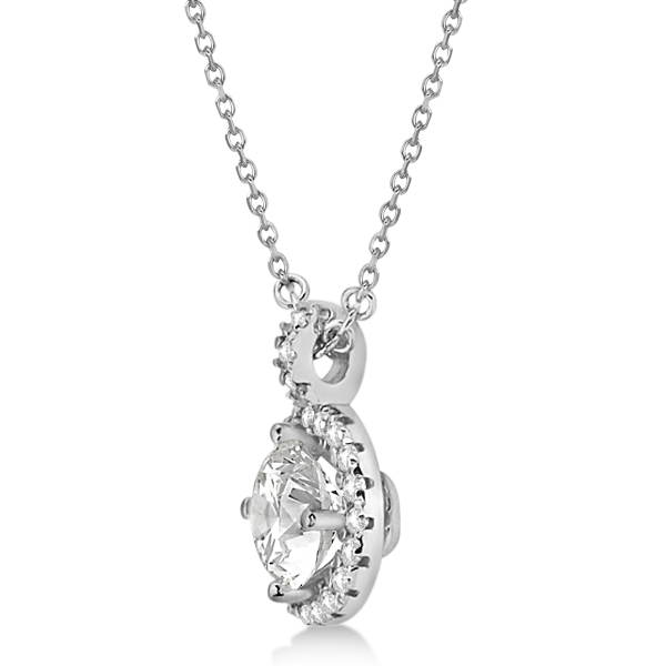 Diamond Halo Pendant Necklace Round Solitaire 14k White Gold (2.00ct)