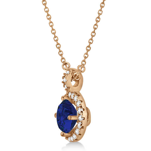 Blue Sapphire & Diamond Halo Pendant Necklace 14k Rose Gold (1.07ct)