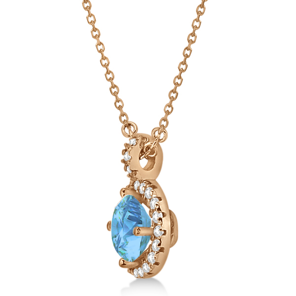 Blue Topaz & Diamond Halo Pendant Necklace 14k Rose Gold (0.98ct)