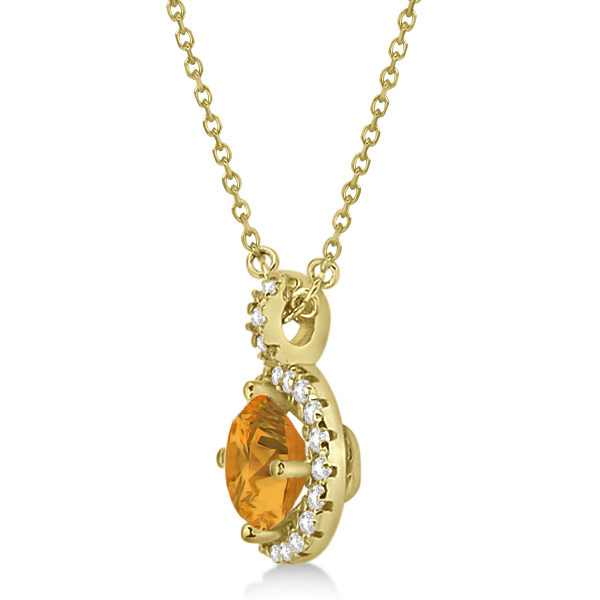 Citrine & Diamond Halo Pendant Necklace 14k Yellow Gold (0.77ct)