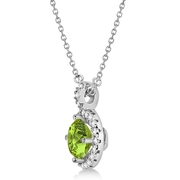 Peridot & Diamond Halo Pendant Necklace 14k White Gold (0.87ct)