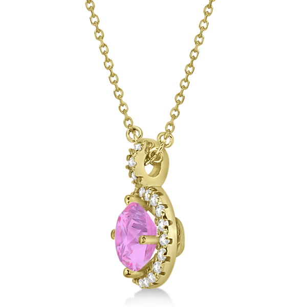Pink Sapphire & Diamond Halo Pendant Necklace 14k Yellow Gold (1.07ct)