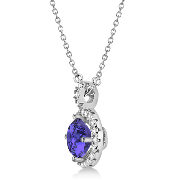 Tanzanite & Diamond Halo Pendant Necklace 14k White Gold (1.07ct)